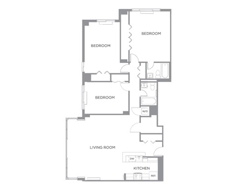 Floor plan for 3 beds, 2 baths, 1250 sqft